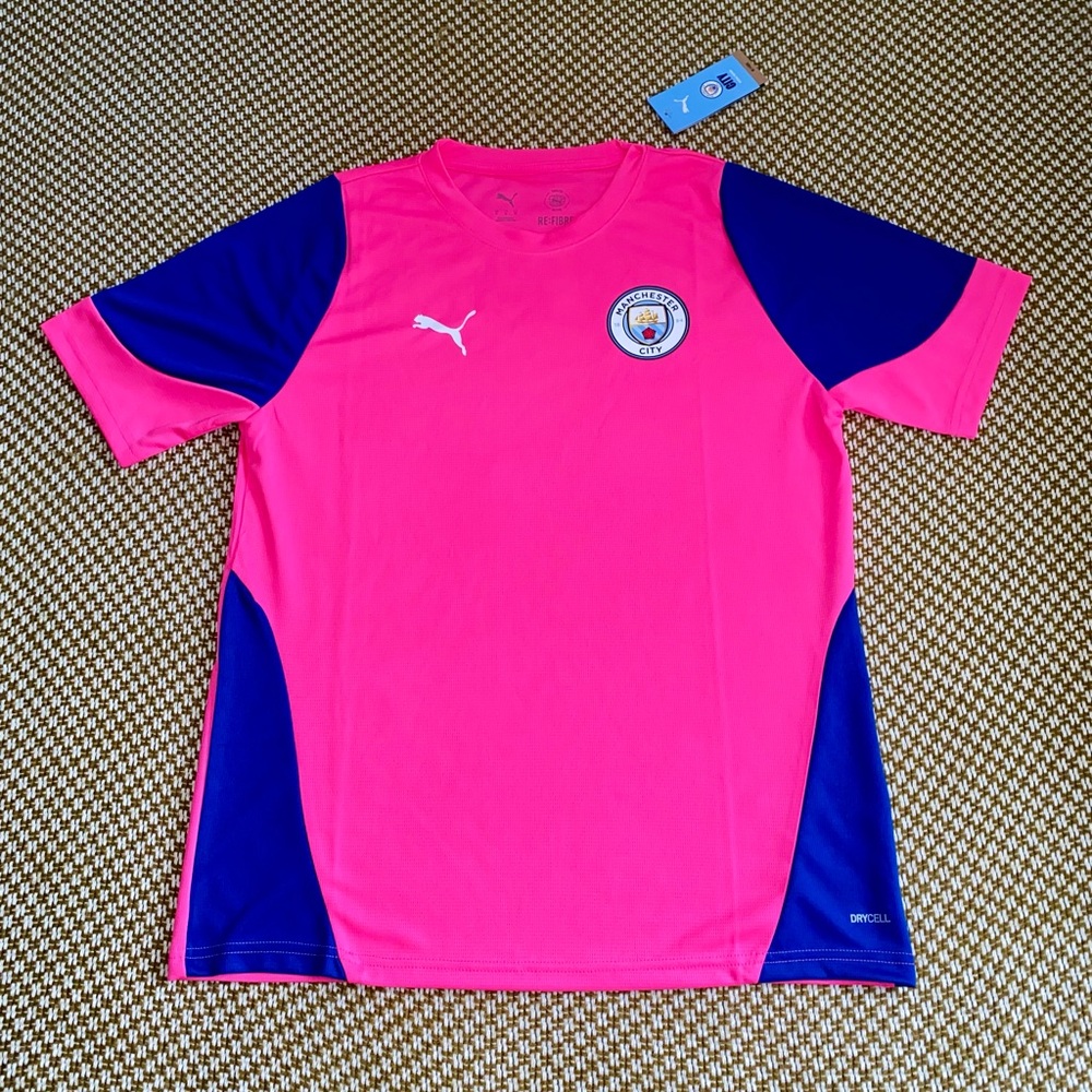 Mens Manchester City Puma Training Slim Fit Pink and Blue Soccer Jersey